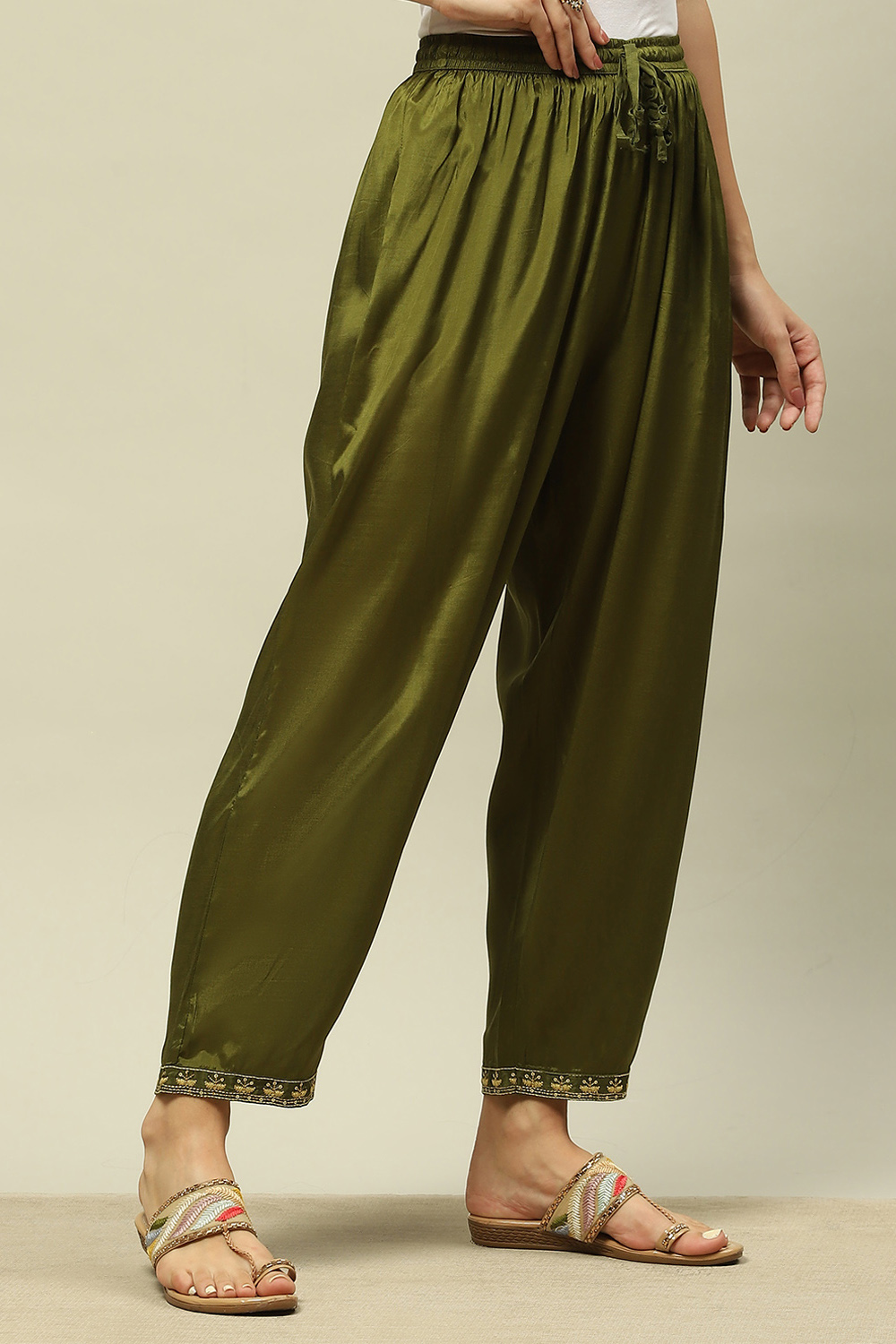 Green Viscose Shantoon Straight Palazzos image number 3