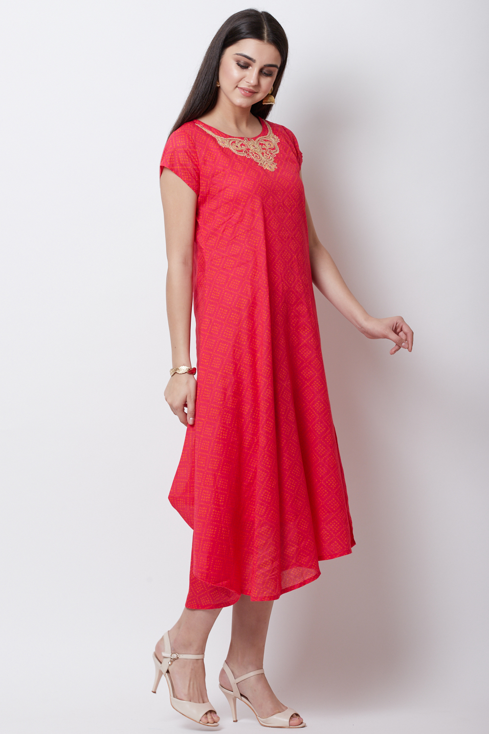 Pink Cotton Asymmetric Dress image number 3