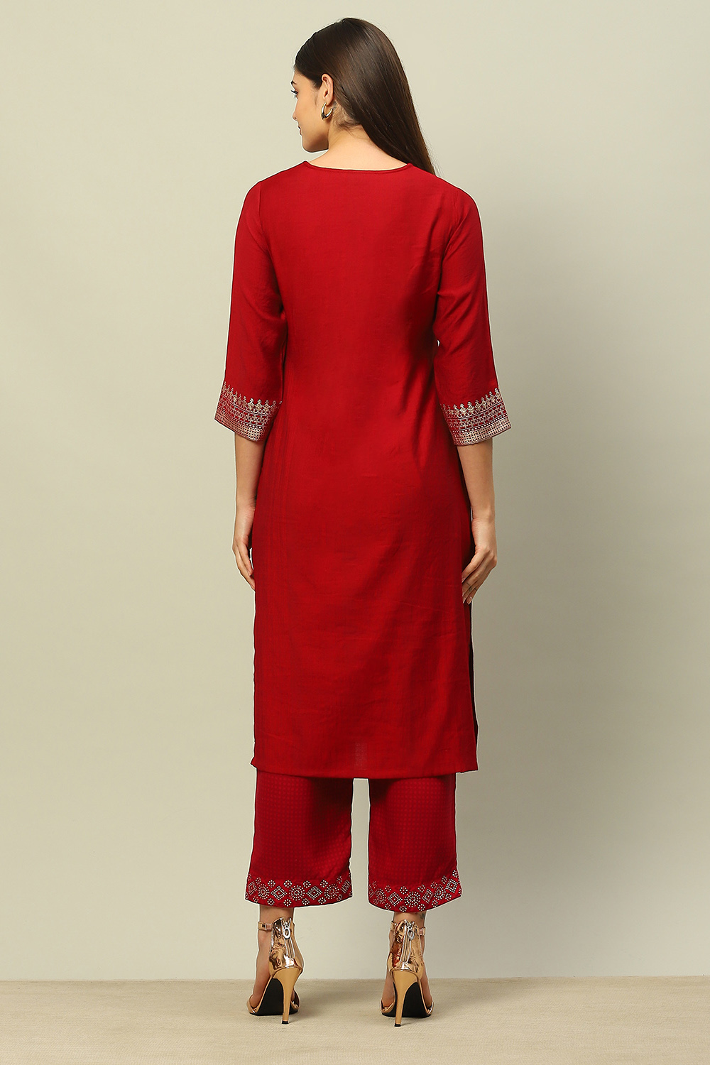 Red Viscose Blend Printed Straight Kurta image number 3