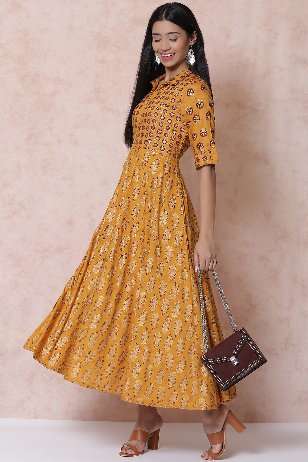 Mustard LIVA Kalidar Dress image number 0