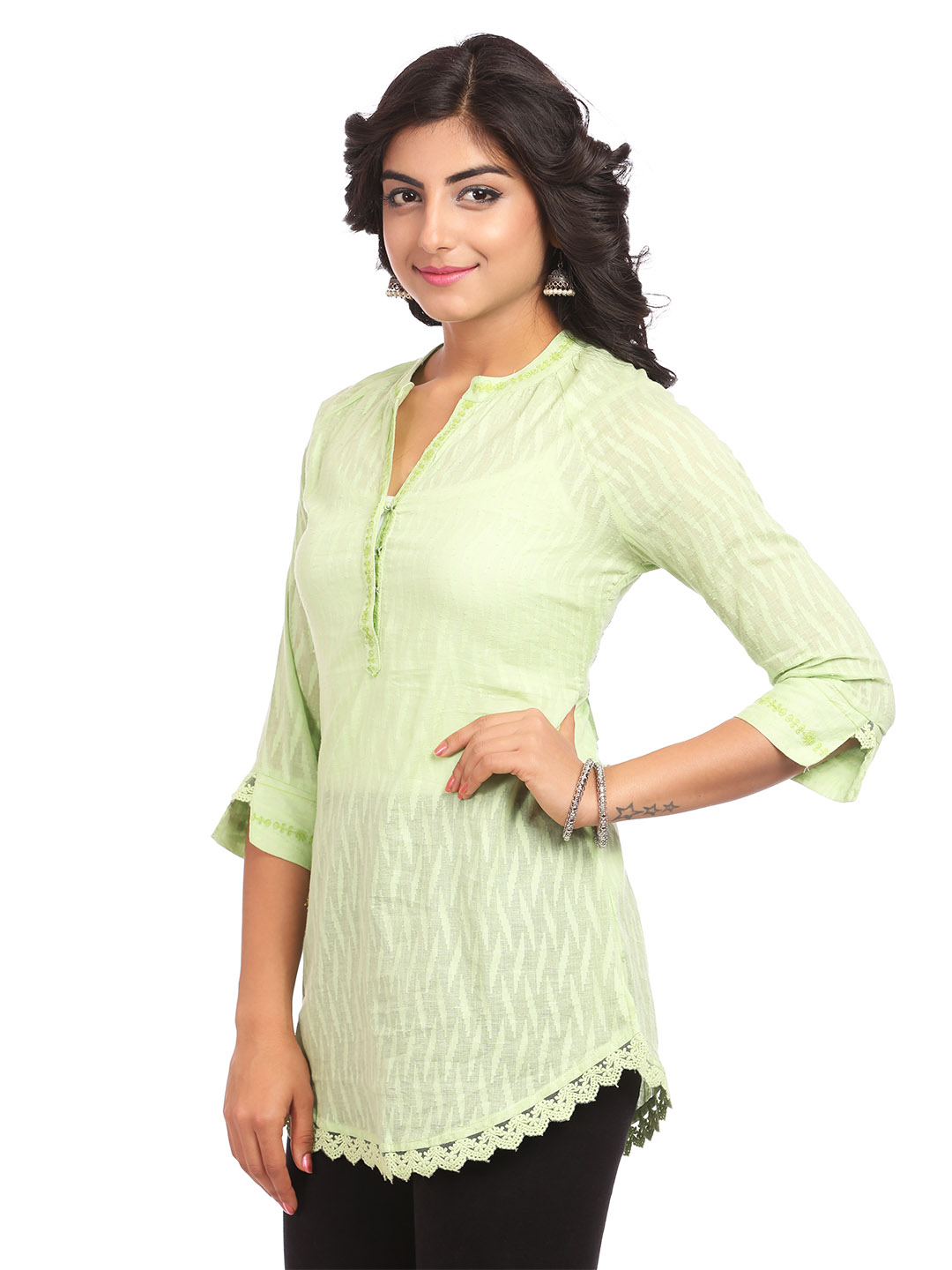 Mint Green Straight Cotton Indie Top image number 2