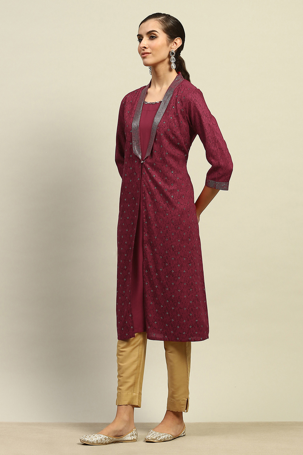 Red Rayon Slub Printed Straight Kurta image number 2