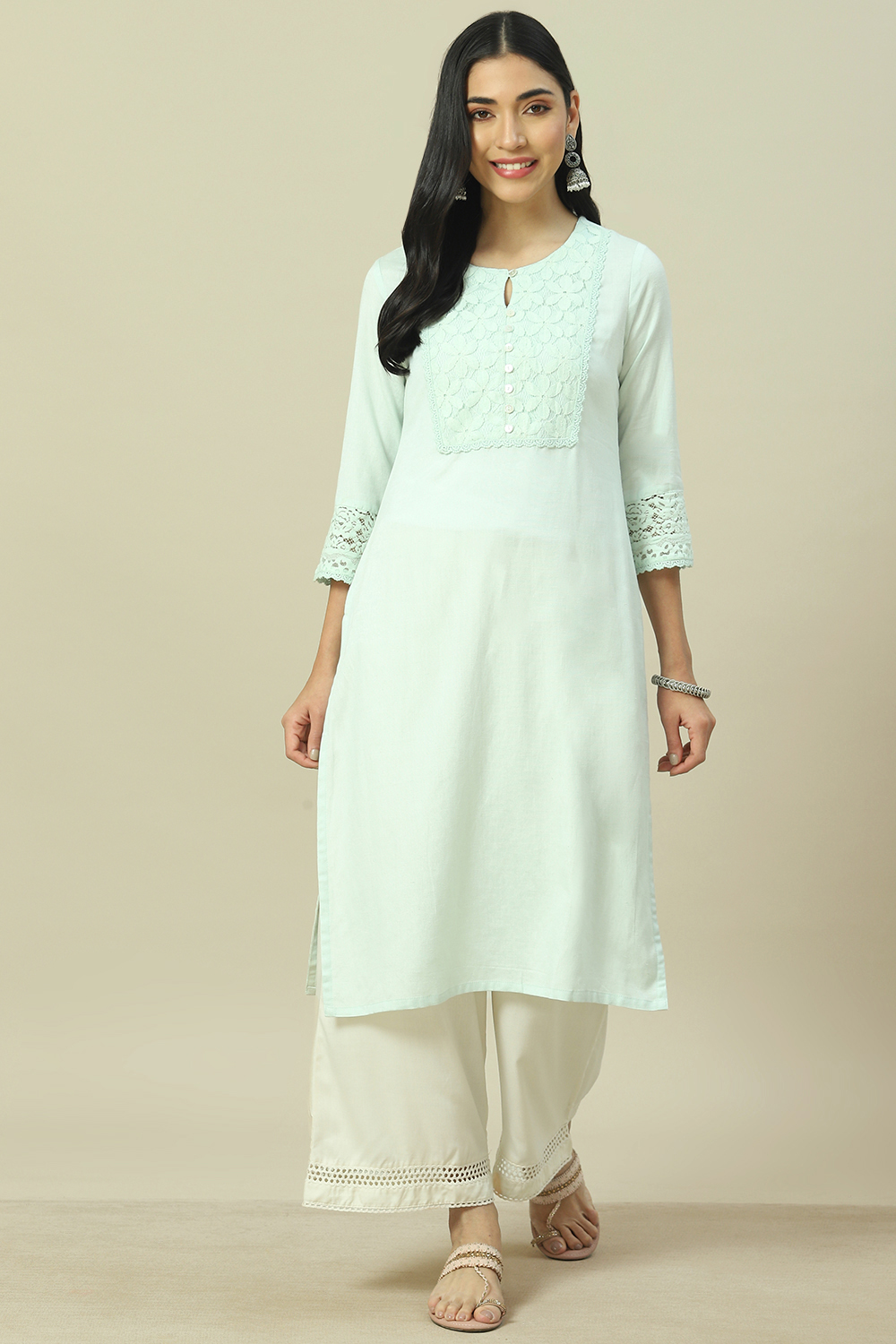 Mint Green LIVA Straight Kurta image number 5