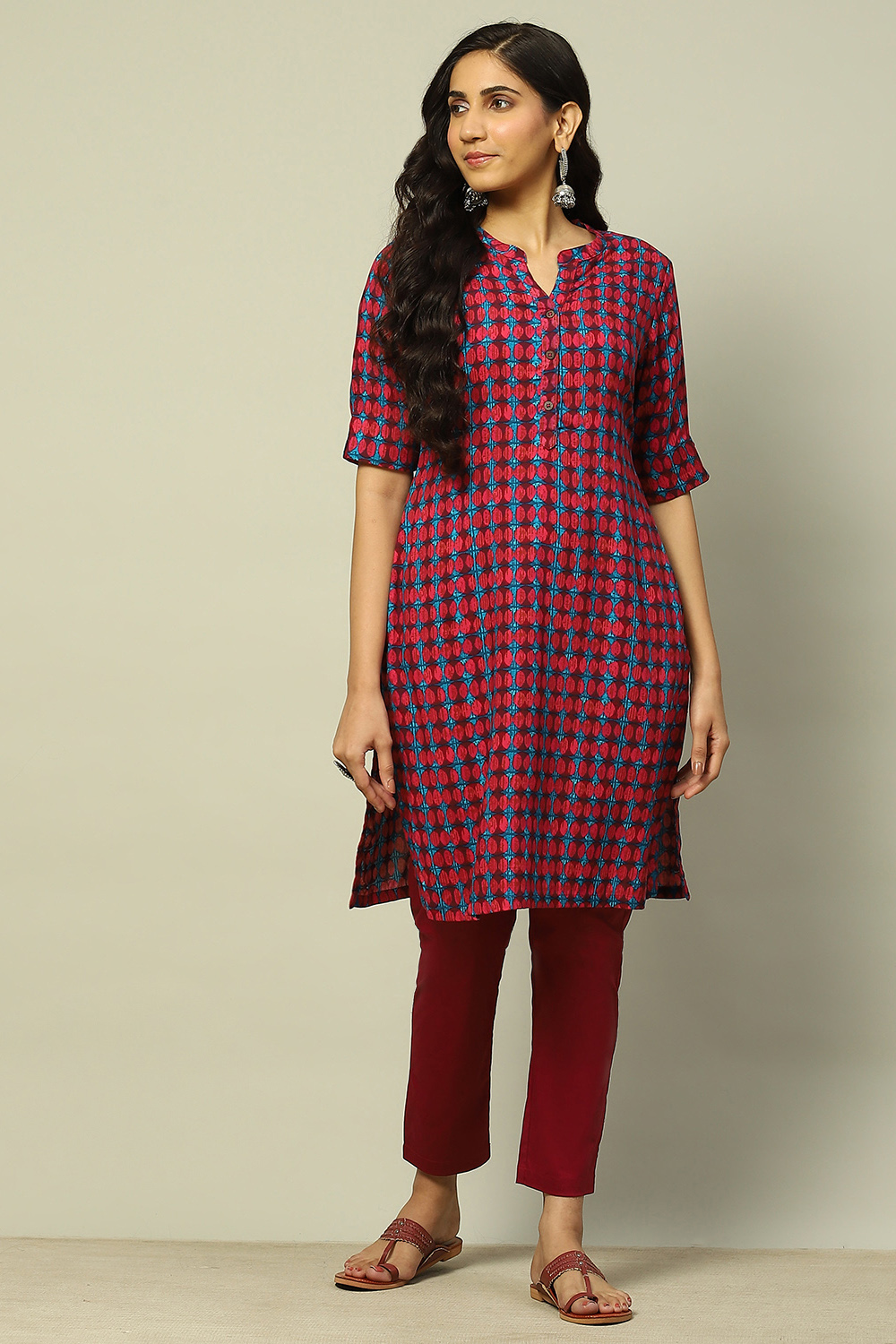 Blue Geometric Printed Straight Kurta image number 0