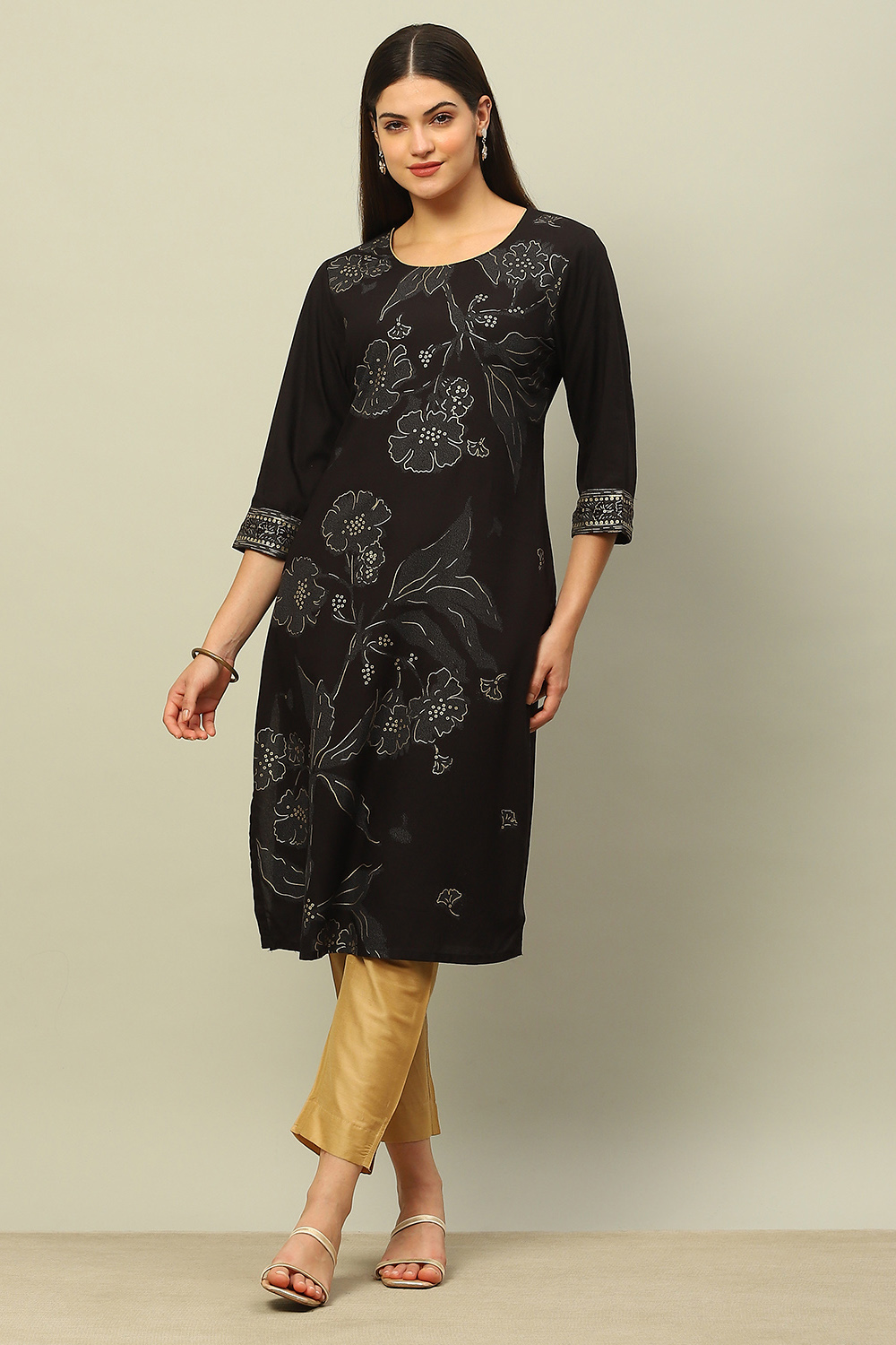 Black Rayon Printed Straight Kurta image number 5