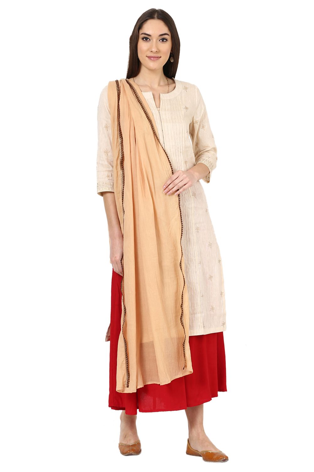 Off White Poly Chanderi Stole image number 2