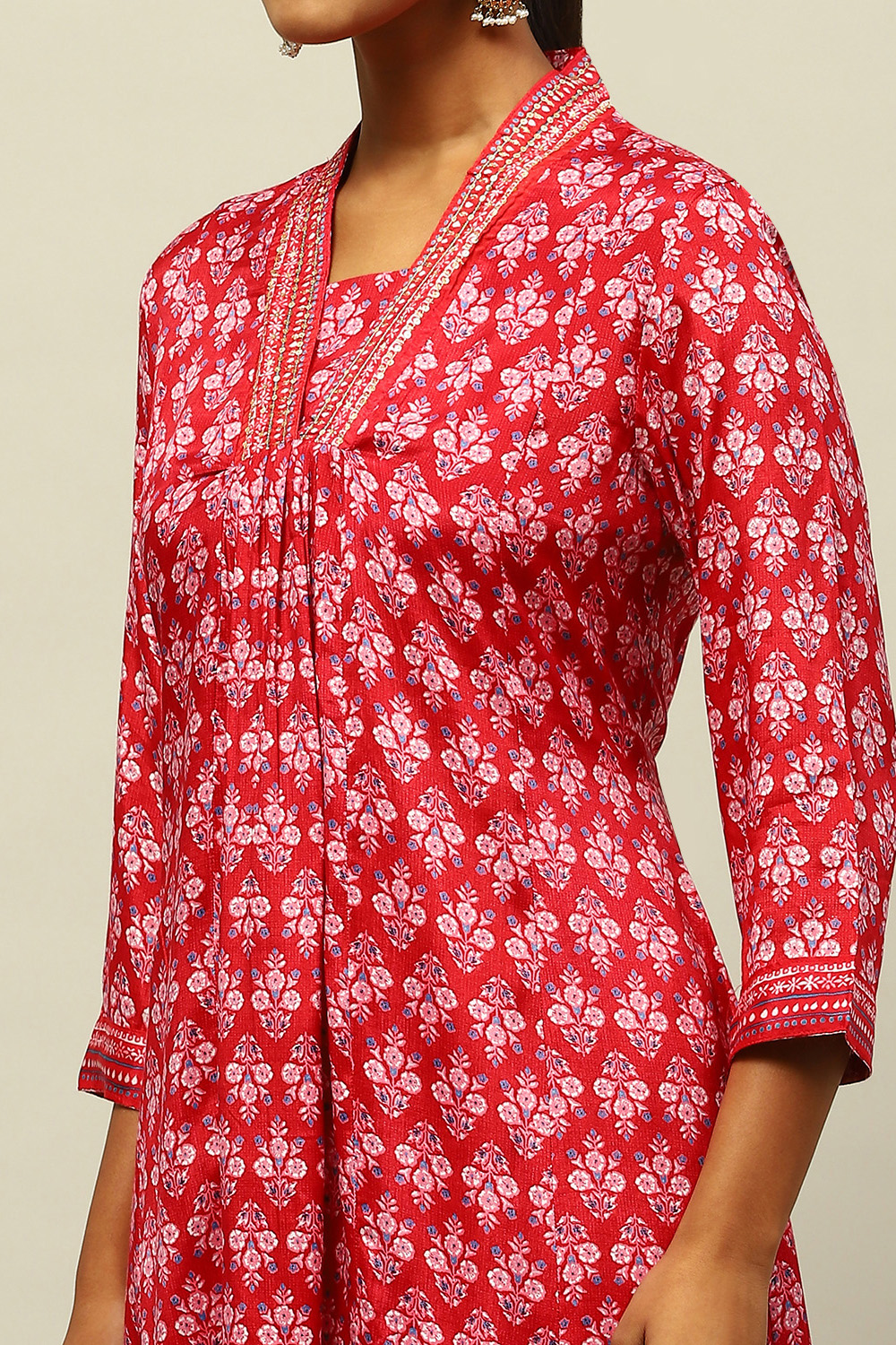 Red Viscose Blend Kalidar Printed Kurta Palazzo Suit Set image number 1