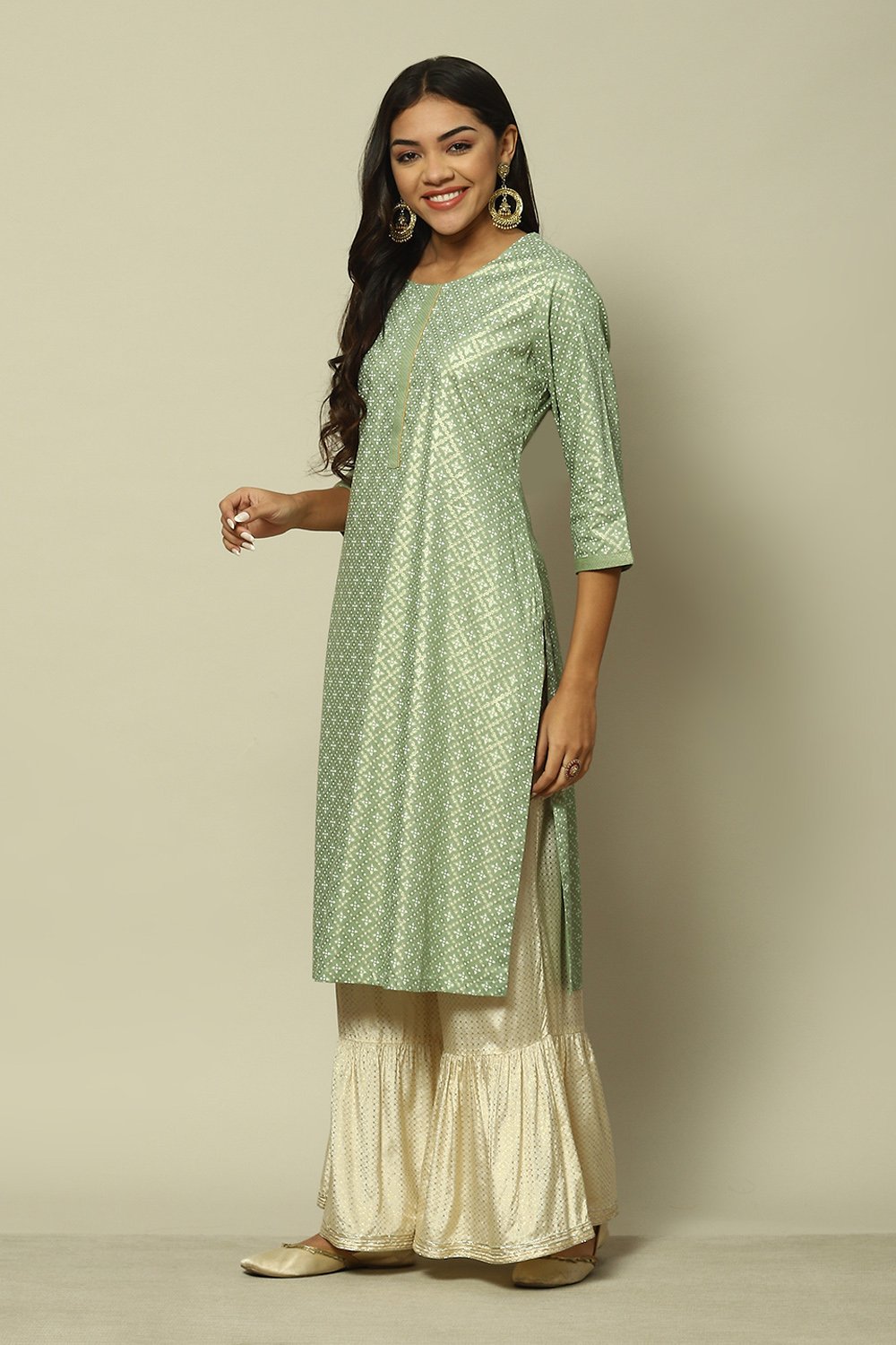 Peach LIVA Straight Printed Kurta image number 2