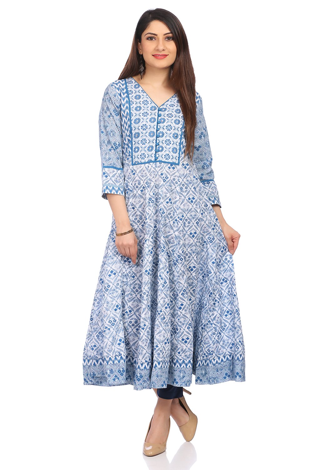 Light-Blue Cambric Kalidar Kurta image number 0