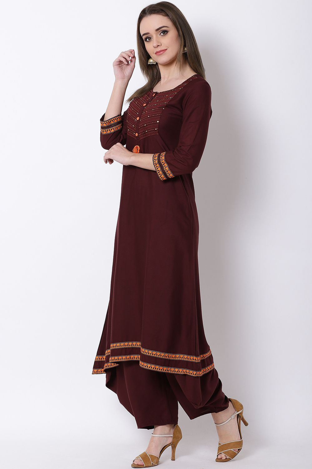 Brown Viscose Rayon A Line Kurta image number 2