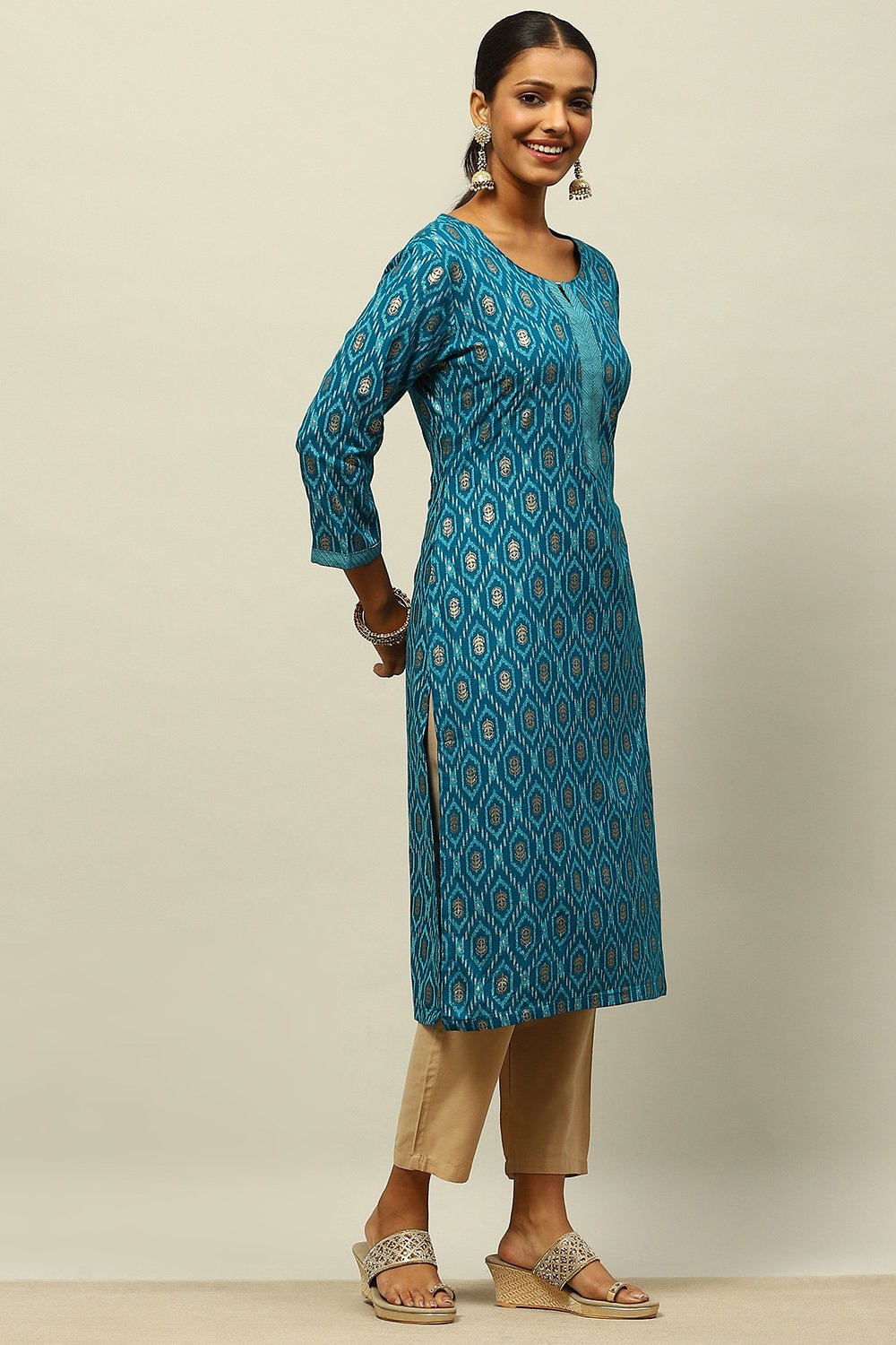 Blue Rayon Printed Straight Kurta image number 4