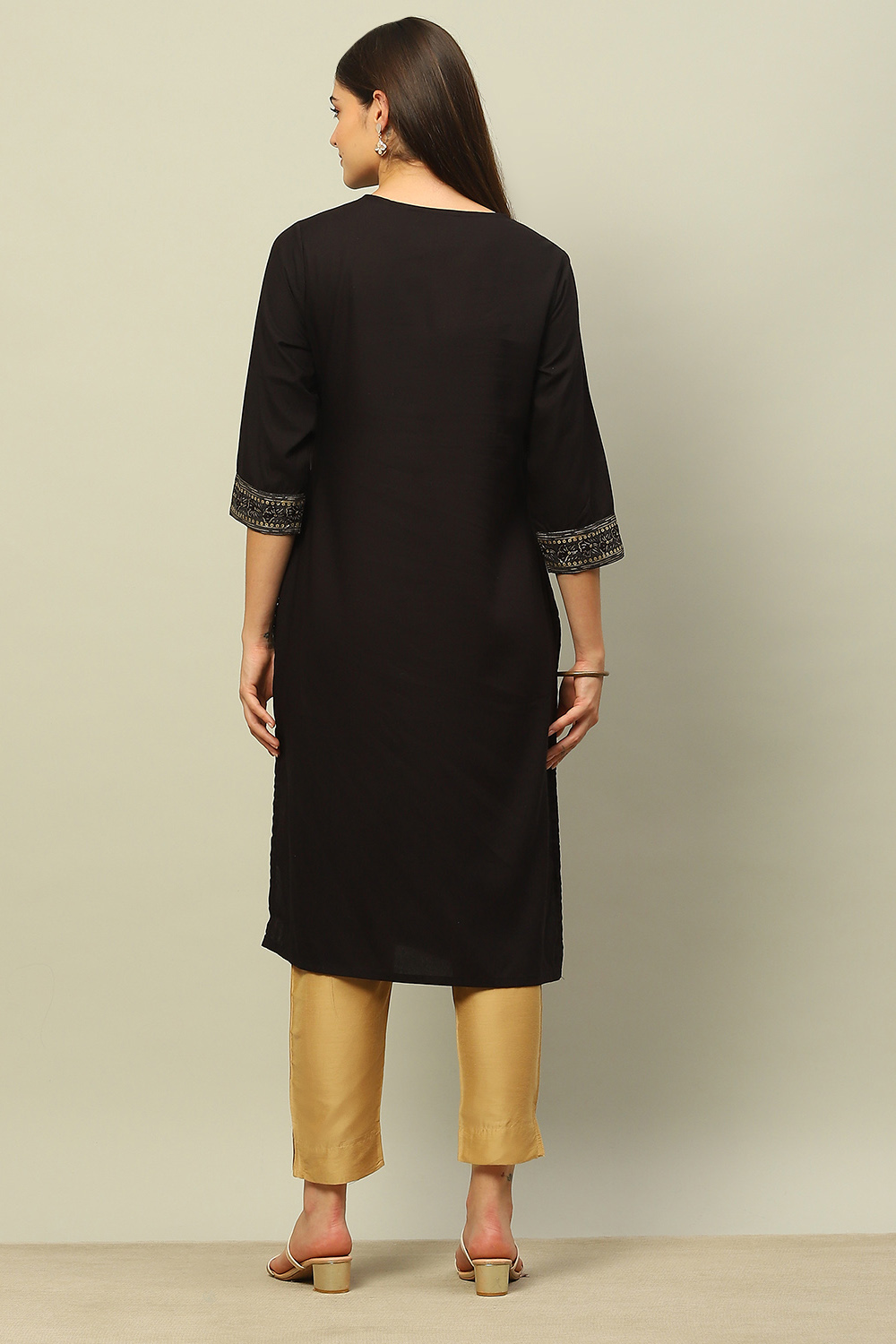 Black Rayon Printed Straight Kurta image number 3