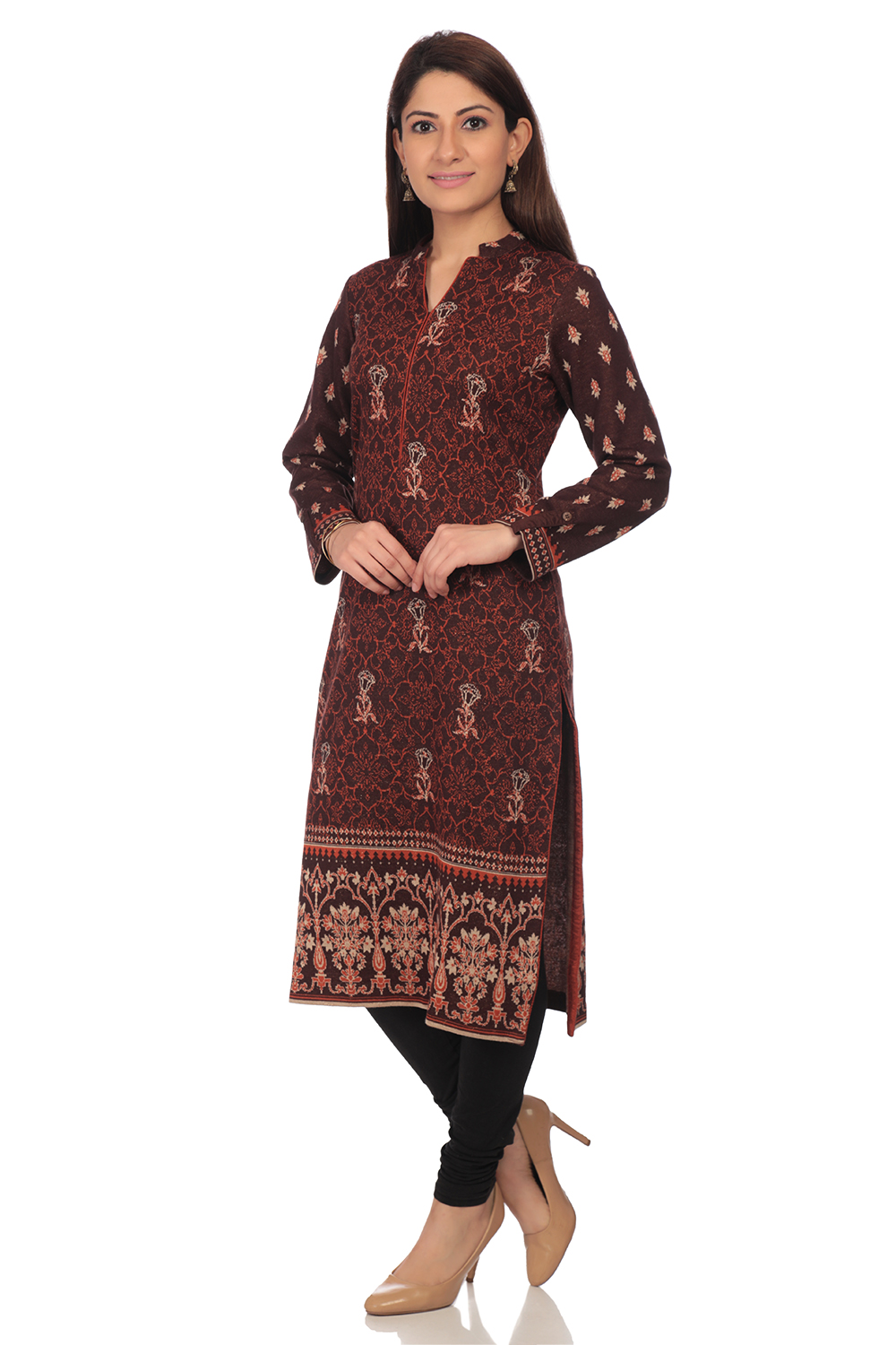 Brown Straight Poly Cotton Kurta image number 3