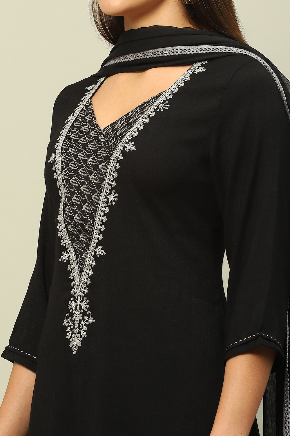 Black Viscose Blend Straight Solid Kurta Pants Suit Set image number 1