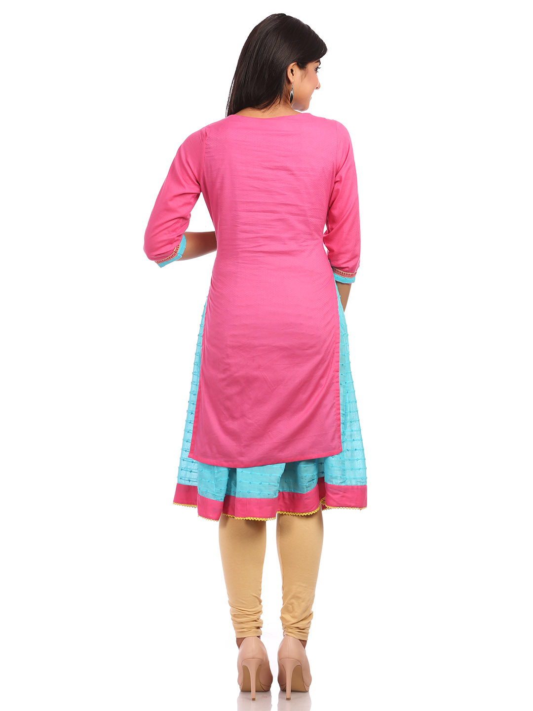 Pink Kalidar Cotton Kurta image number 2