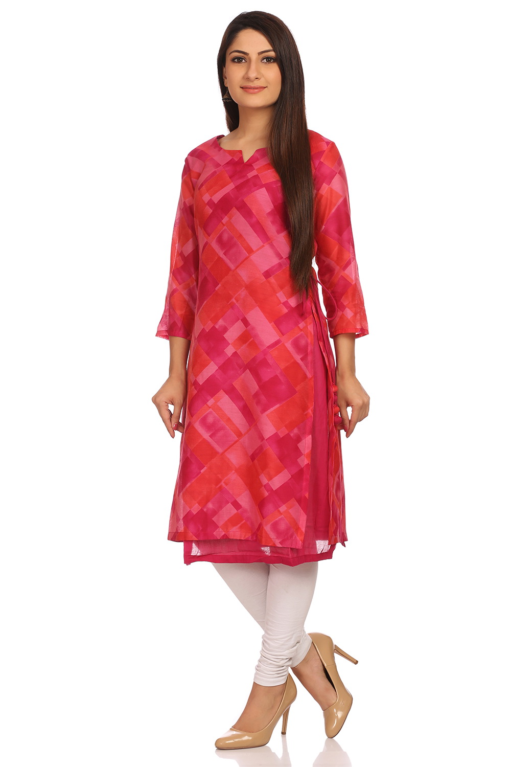 Pink Straight Poly Chanderi Kurta image number 1