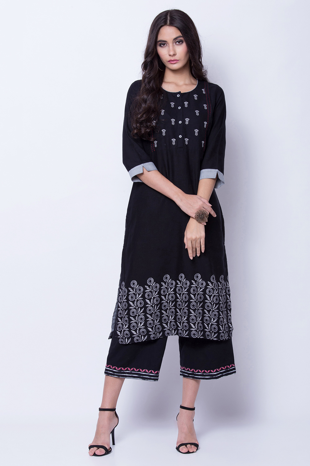 Black Cotton And Flex Straight Kurta image number 2