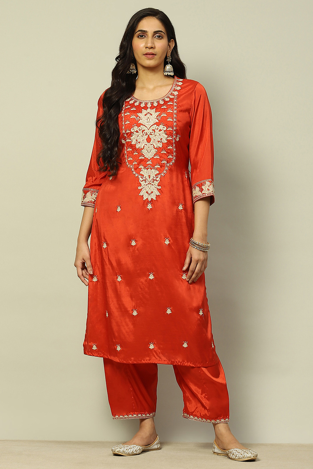 Red Viscose Shantoon Straight Kurta image number 5