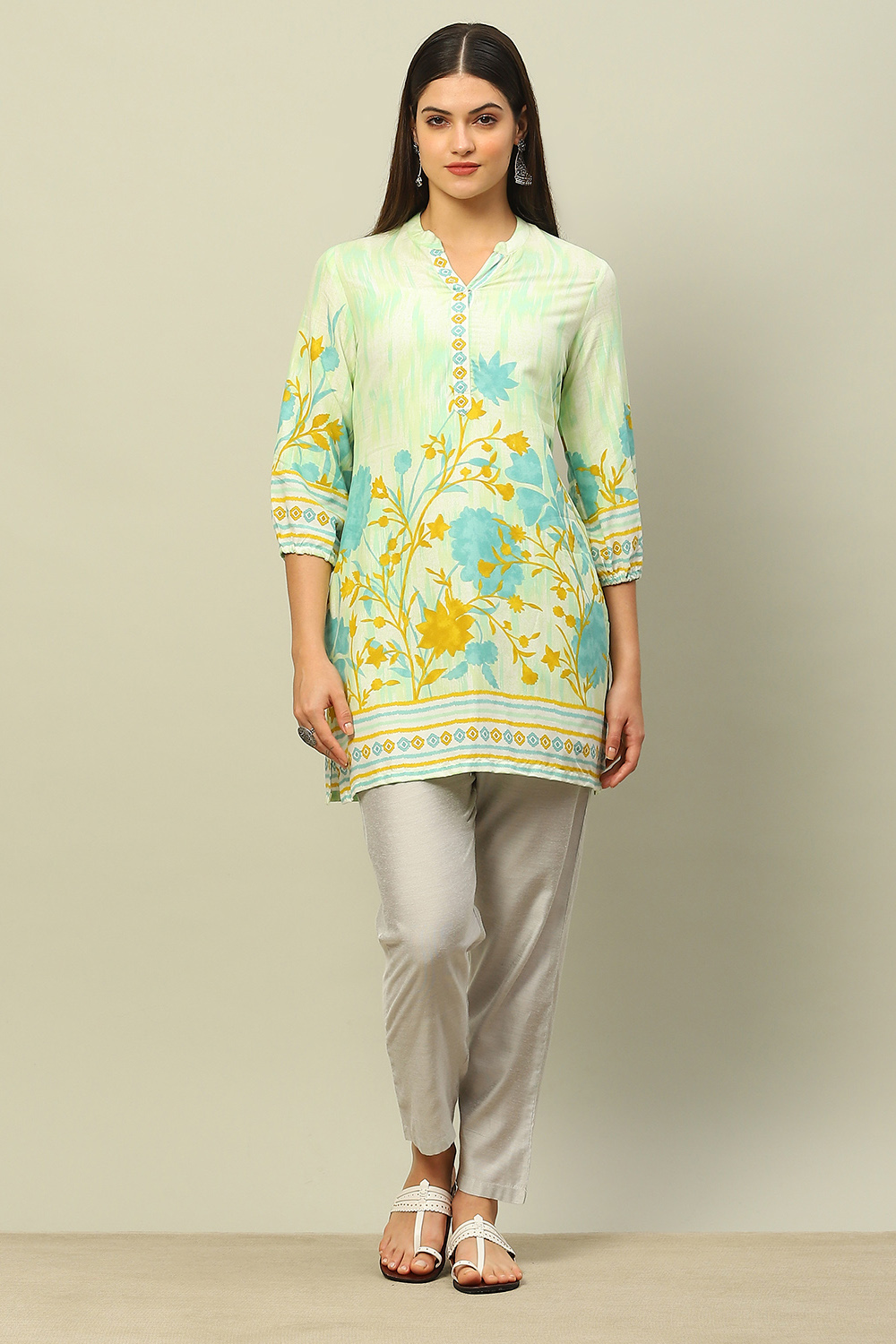 Green Rayon Printed Straight Top image number 0