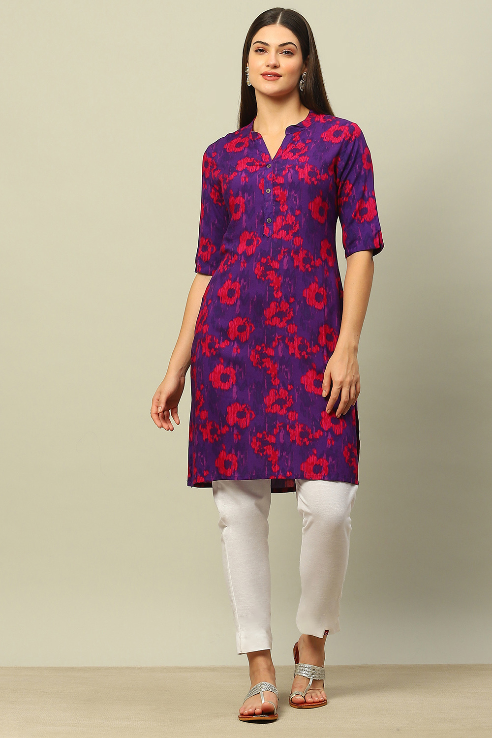 Yellow Rayon Printed Straight Kurta image number 0