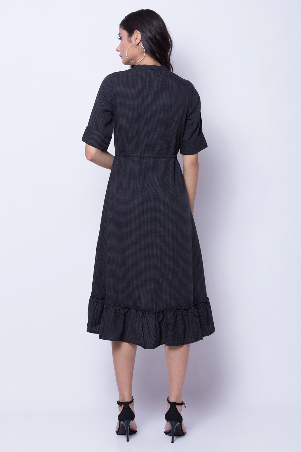 Black Poly Cotton Flared Dress image number 4