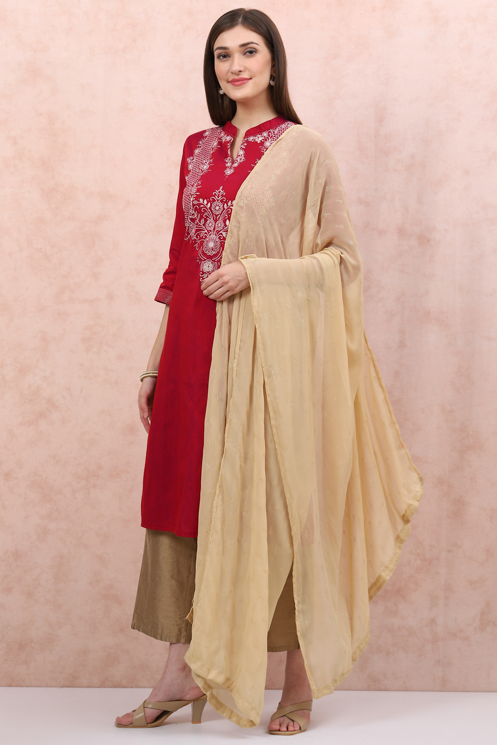 Golden Art Silk Dupatta image number 3