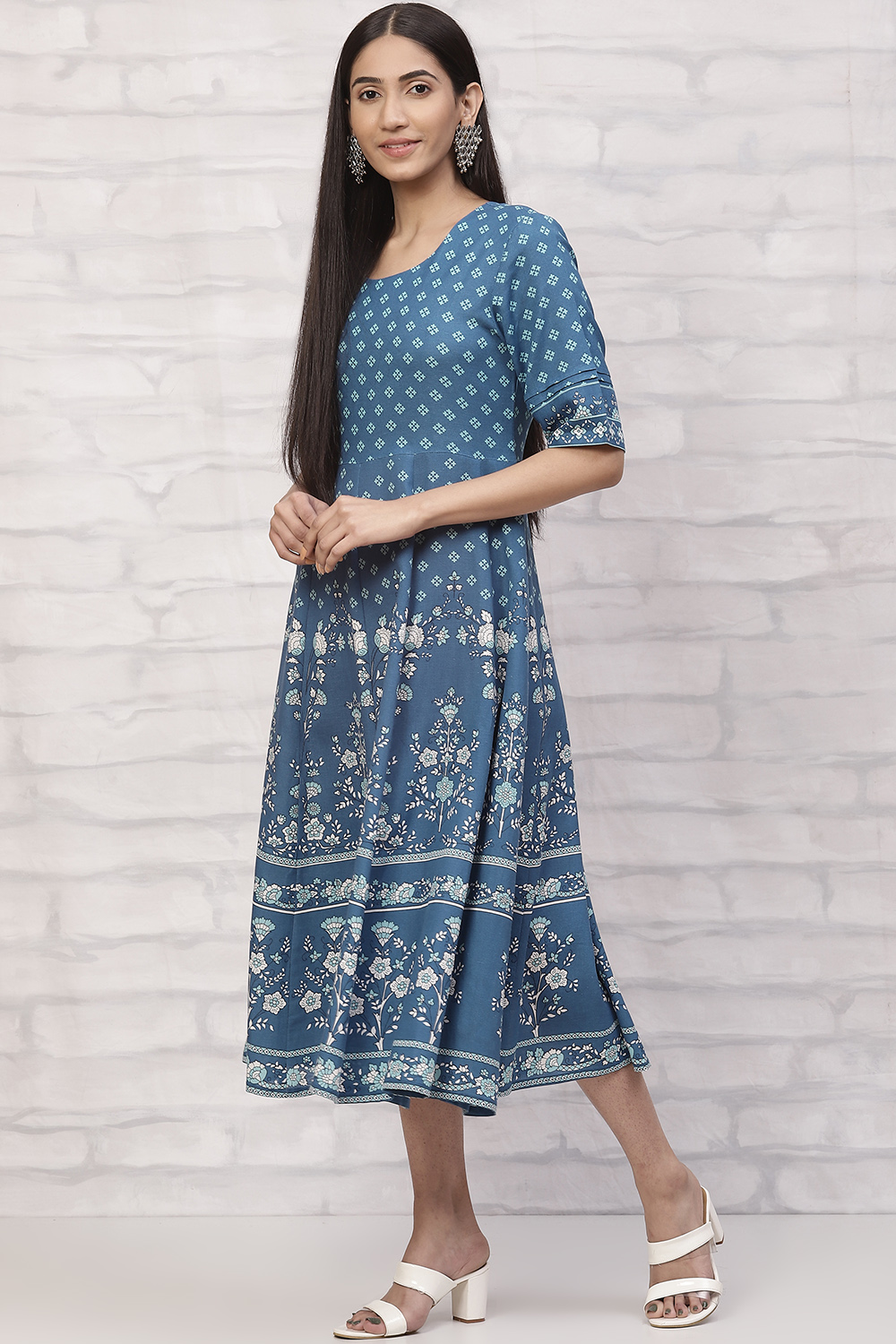 Indigo LIVA A Line Dress image number 2