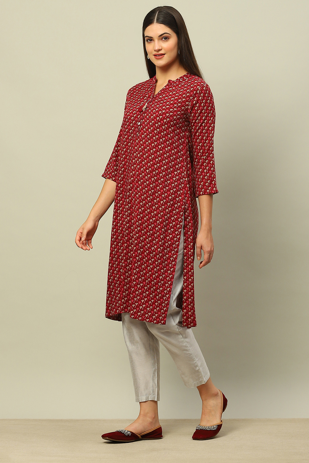 Blue Viscose Blend Printed Straight Kurta image number 2