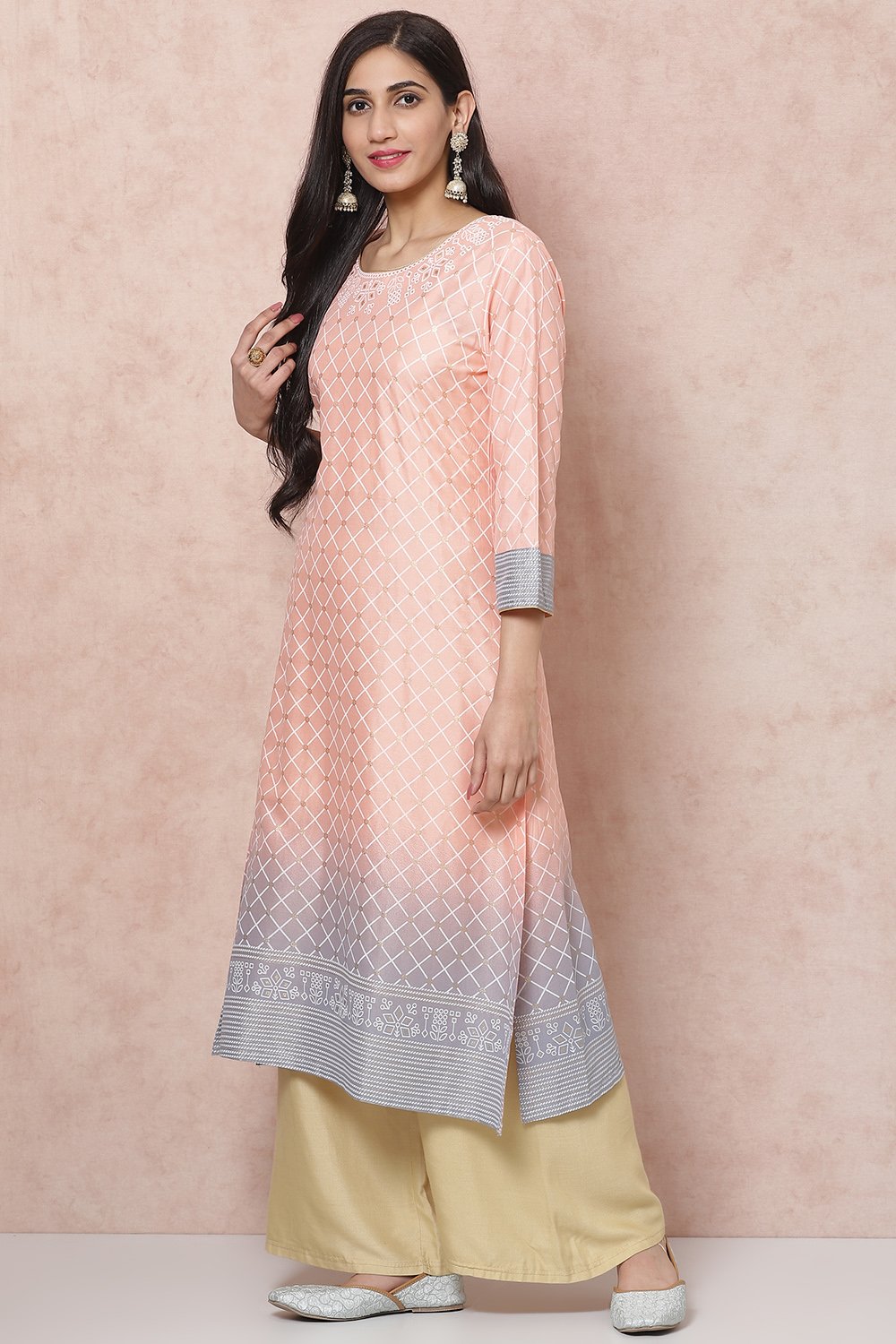 Peach LIVA Straight Kurta image number 2