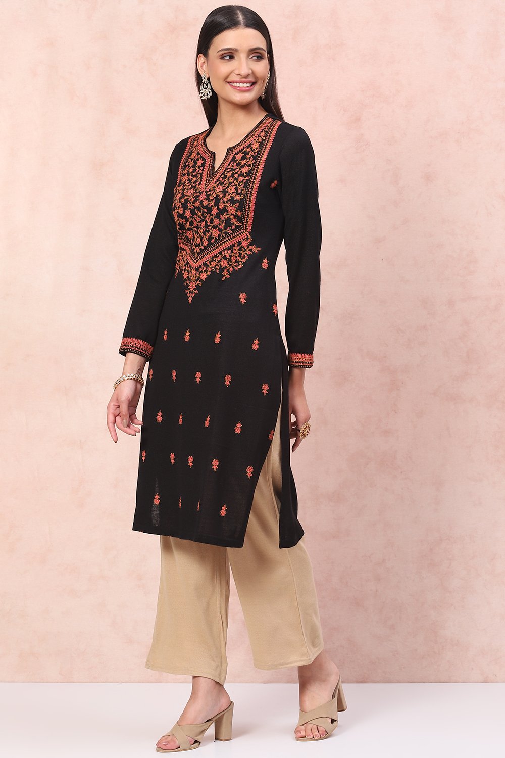 Black Acrylic Straight Kurta image number 2