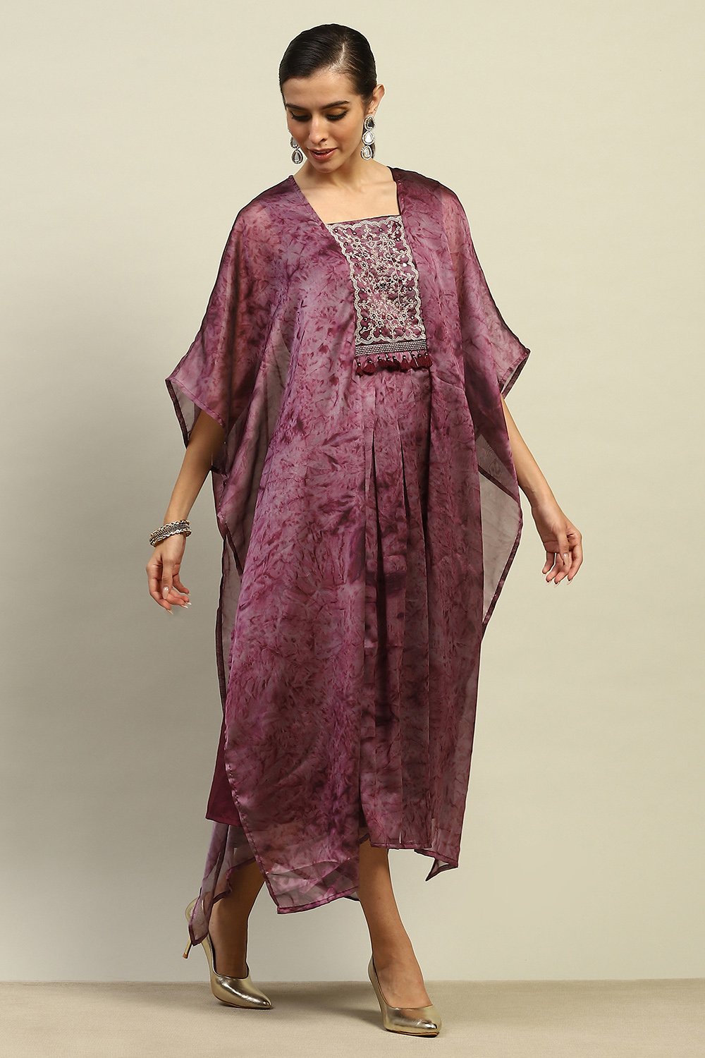 Purple Poly Georgette Printed Kaftan  image number 4