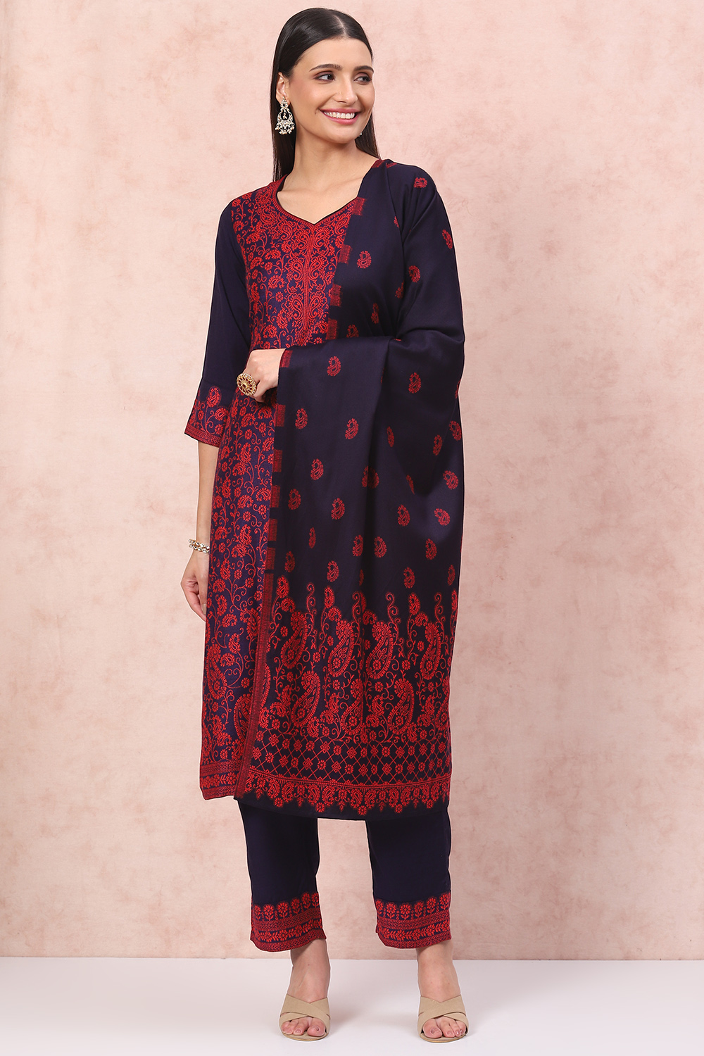 Buy Navy Blue Art Silk Straight Suit Set (3N) for INR2399.40