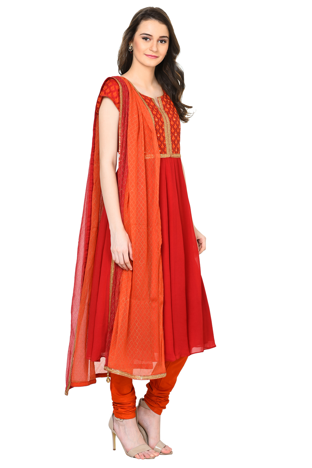 Red Anarkali Poly Cotton Suit Set image number 2