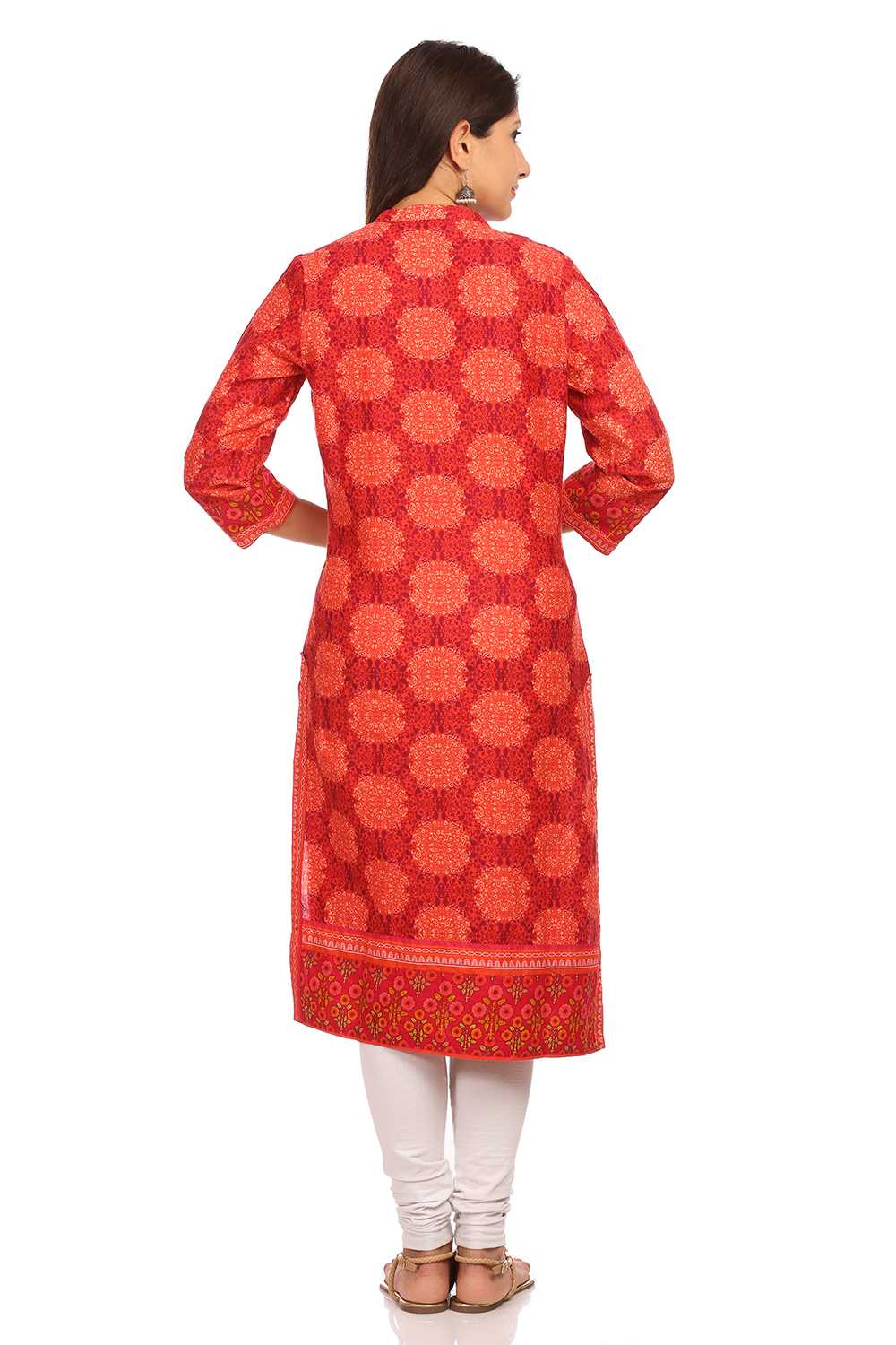 Red Straight Cotton Kurta image number 3