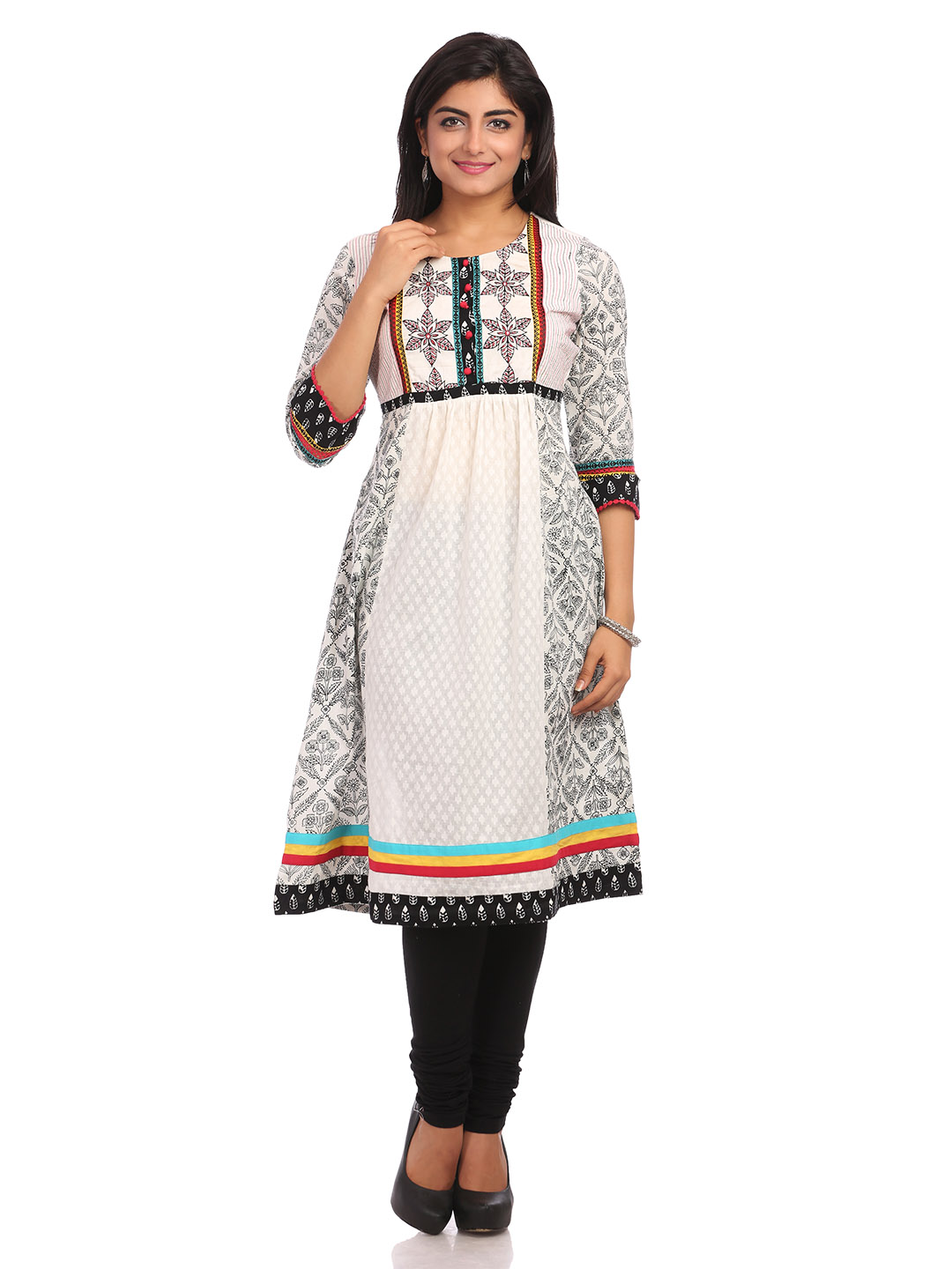 White Flared Cotton Kurta image number 0