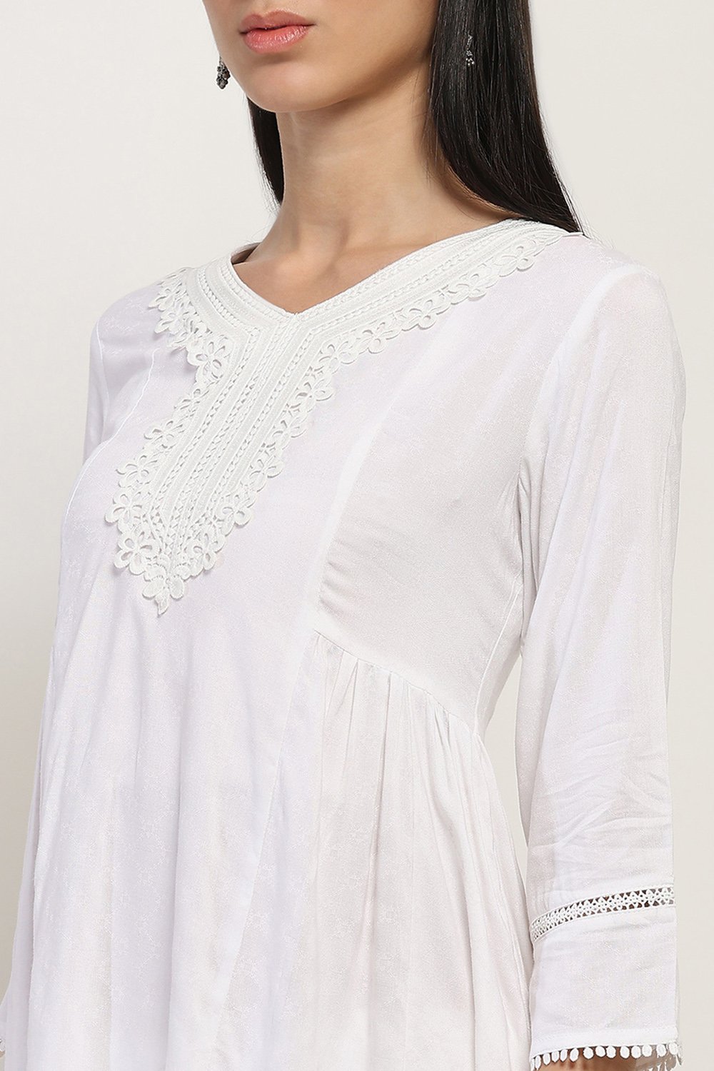 White Viscose Rayon Flared Kurti image number 1