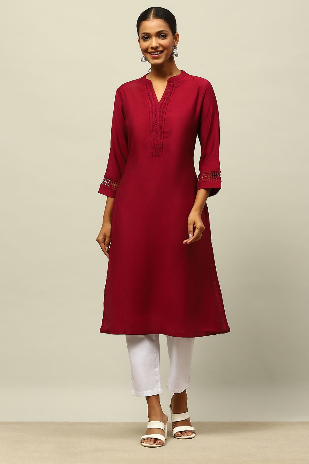 Blue Viscose Blend Straight Kurta image number 0