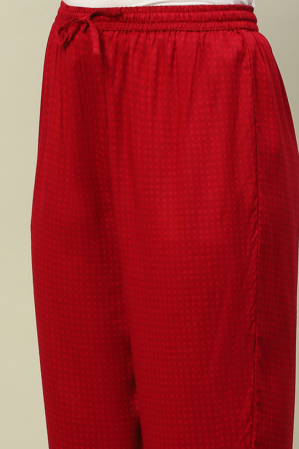 Red Rayon Slub Straight Palazzos image number 1