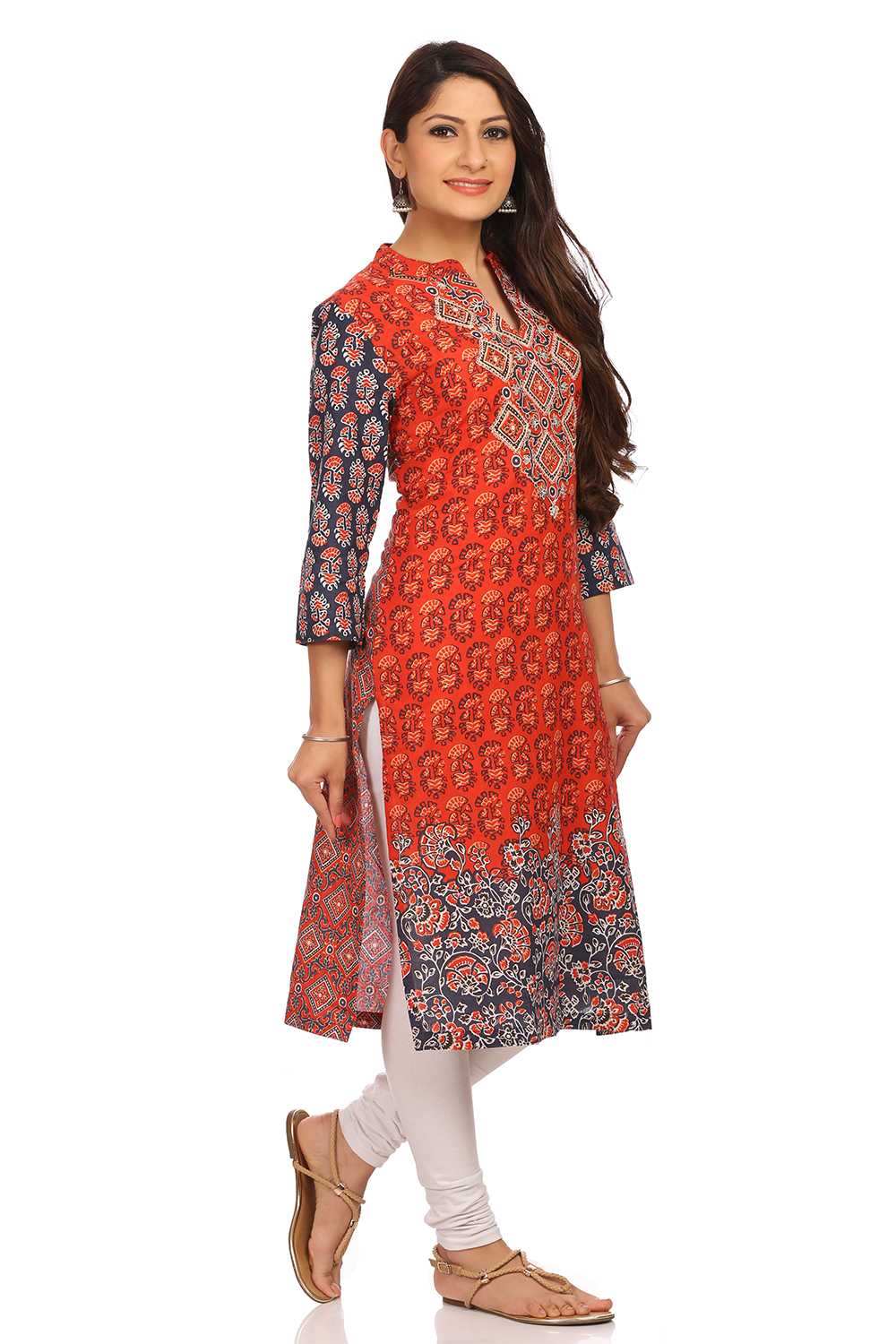 Brick Red Straight Cotton Kurta image number 1