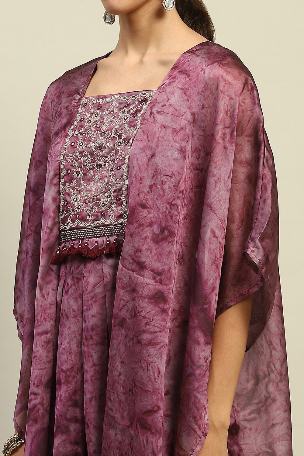 Purple Poly Georgette Printed Kaftan  image number 1