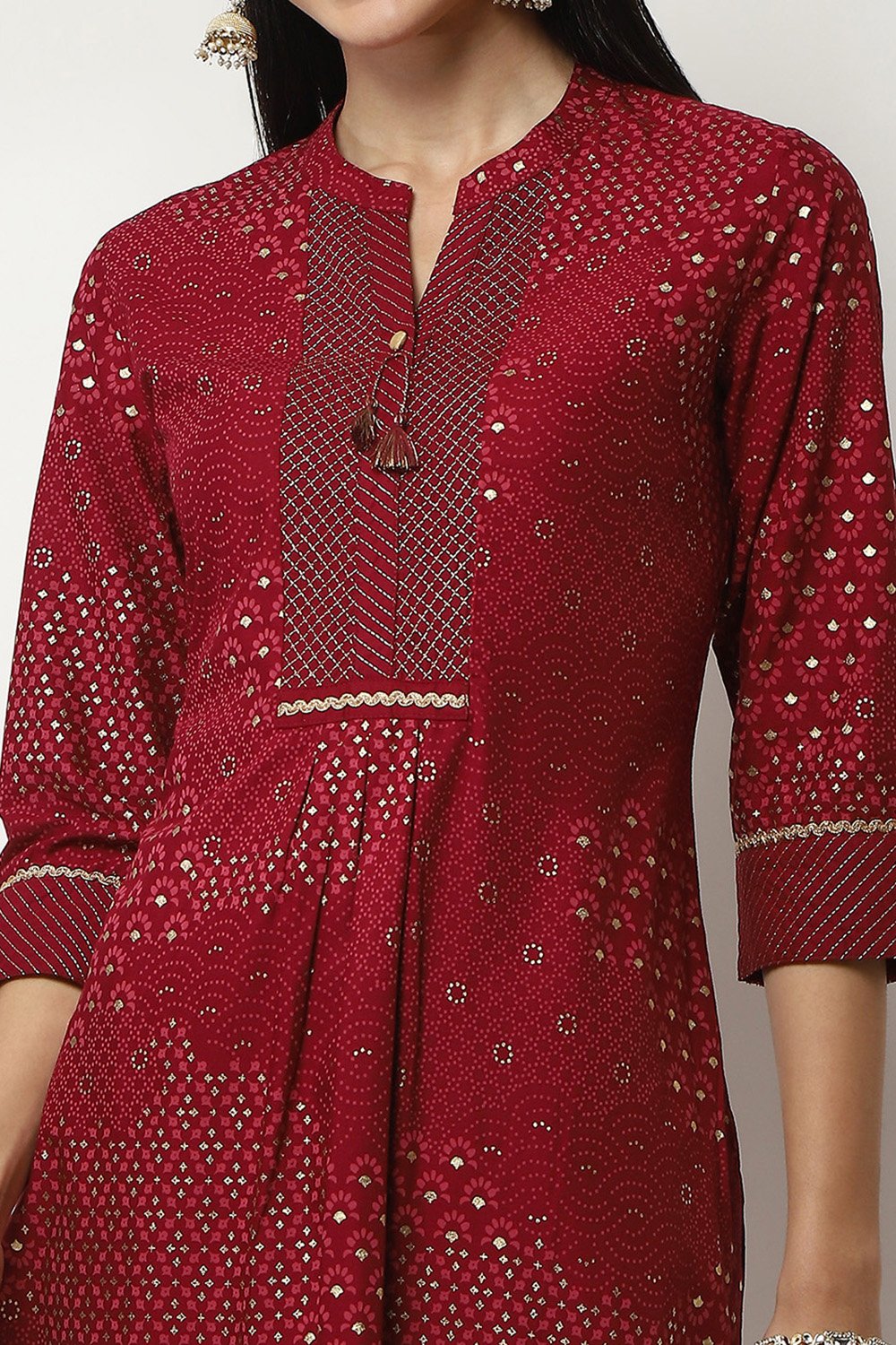 Red Viscose Printed Straight Kurta image number 1