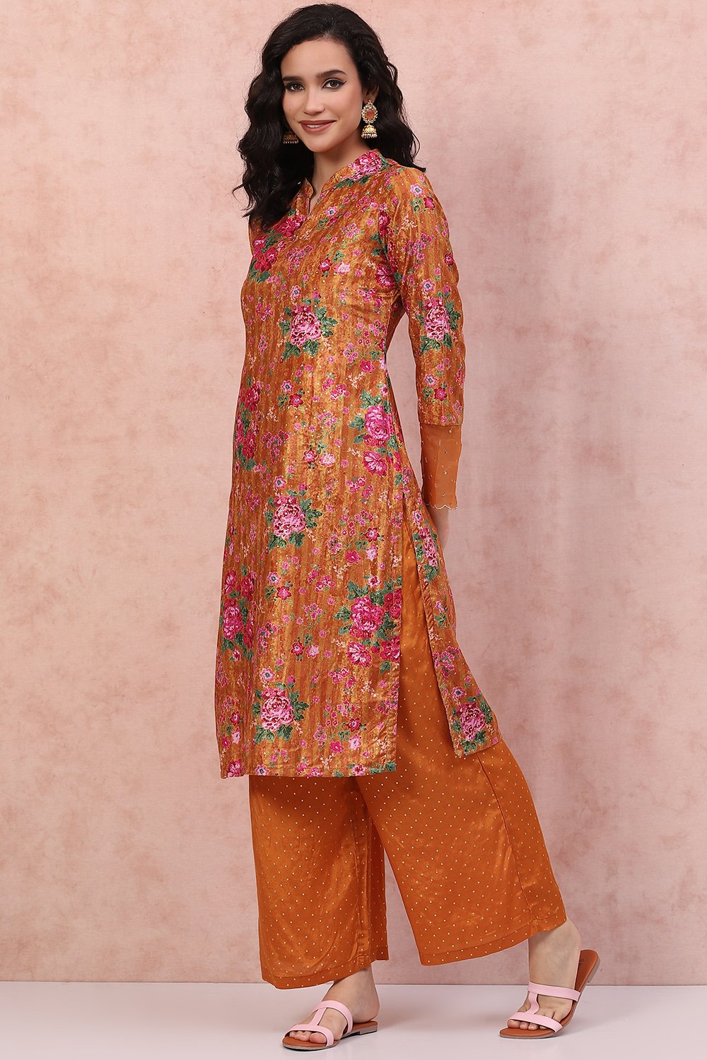 Mustard Art Silk Straight Suit Set image number 3