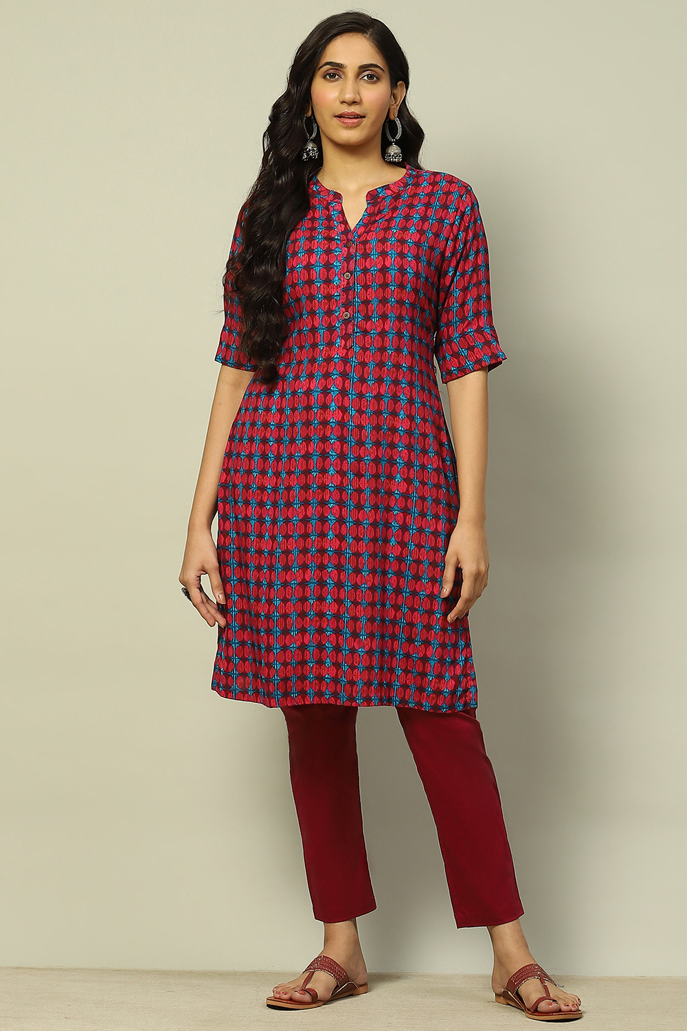 Blue Geometric Printed Straight Kurta image number 5