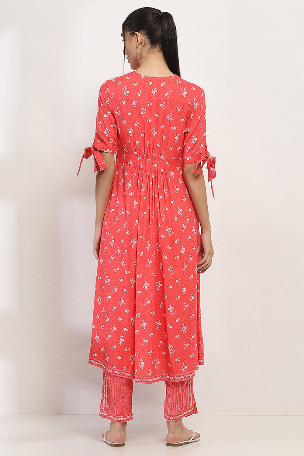 Coral Viscose Rayon Flared Dress image number 3