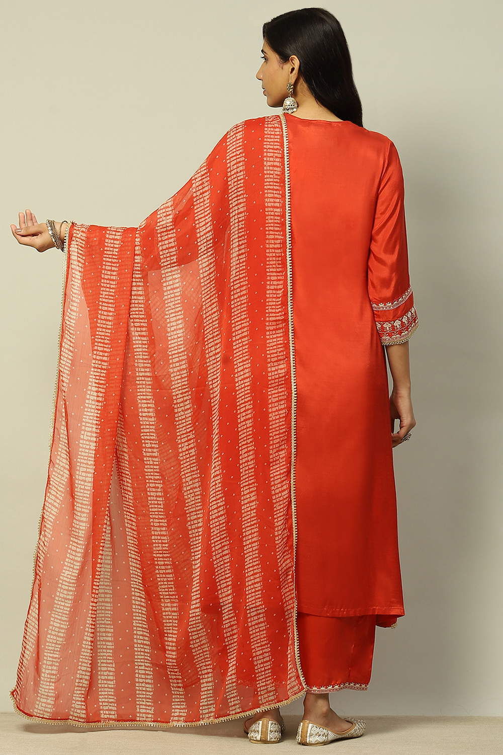 Rust Poly Chiffon Printed Festive Dupatta image number 4