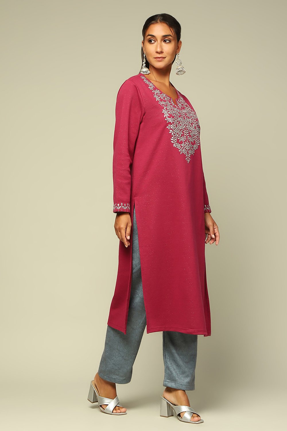 Purple Cotton Blend Straight Kurta image number 4