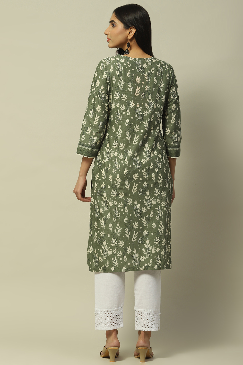 Blue Cambric Printed Straight Kurta image number 3