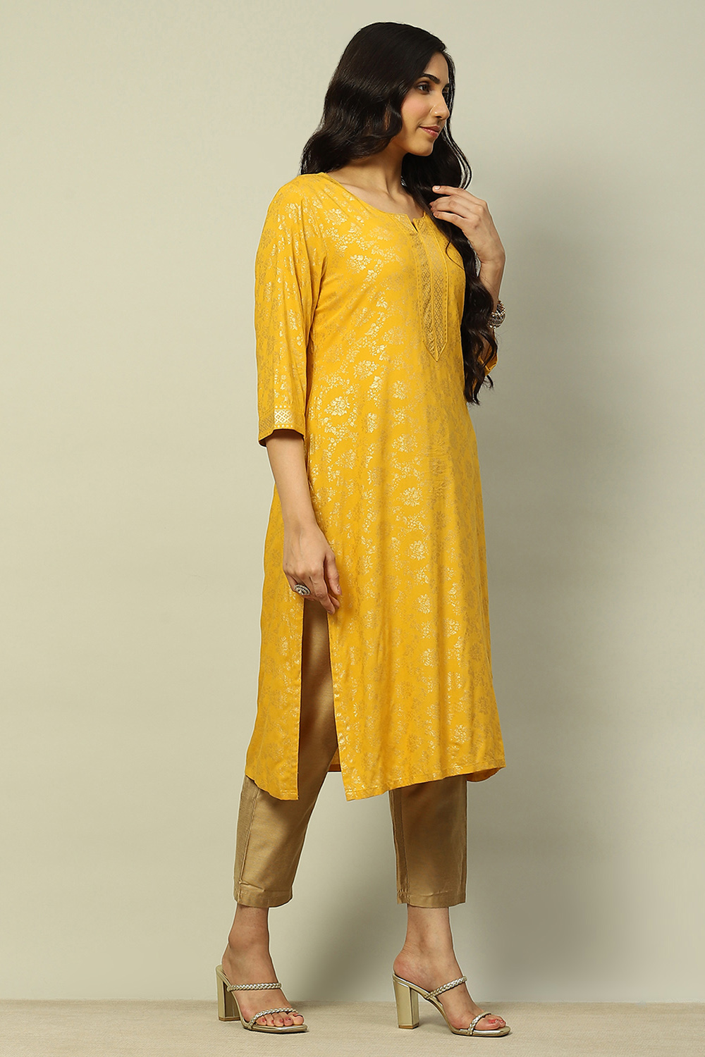 Sage Green Printed Festive Straight Kurta image number 4