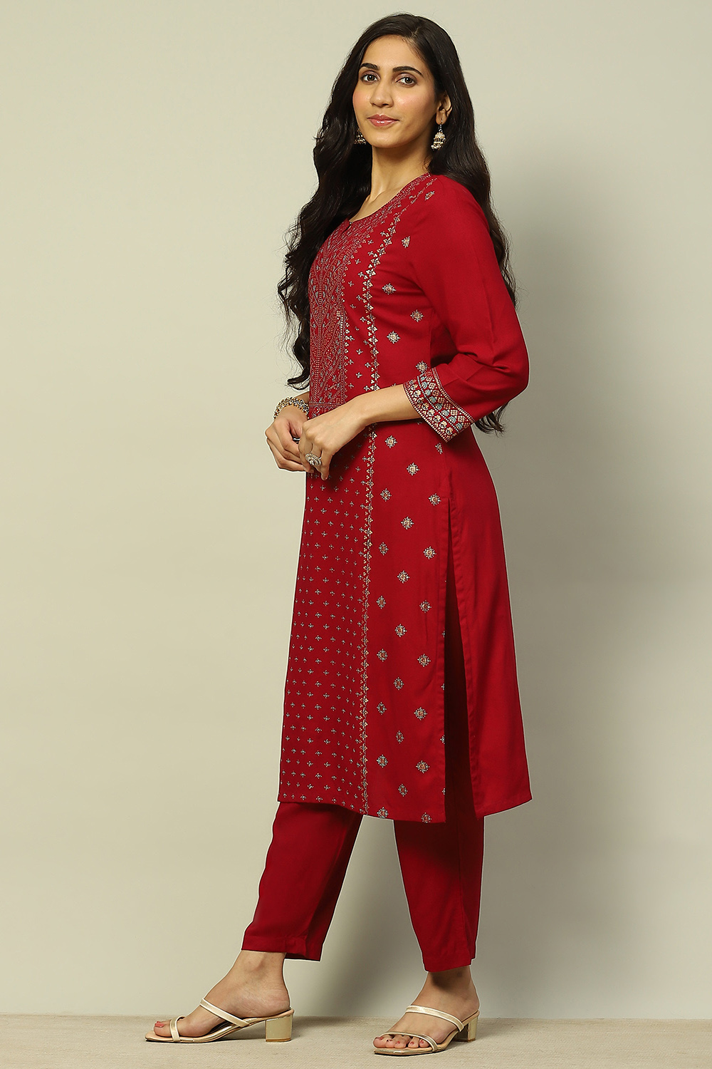 Dark Green Liva Printed Straight Festive Kurta Set image number 3