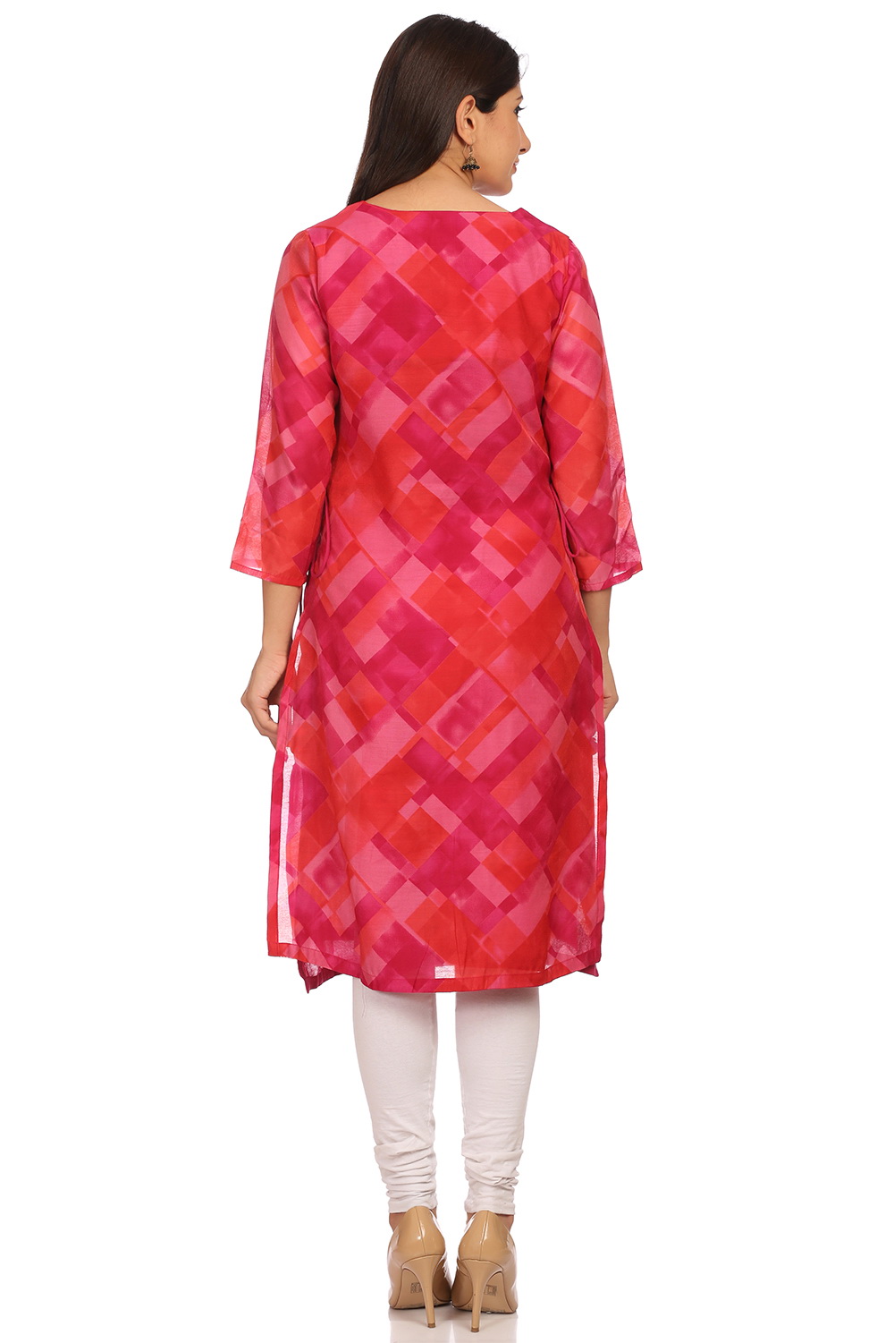 Pink Straight Poly Chanderi Kurta image number 3